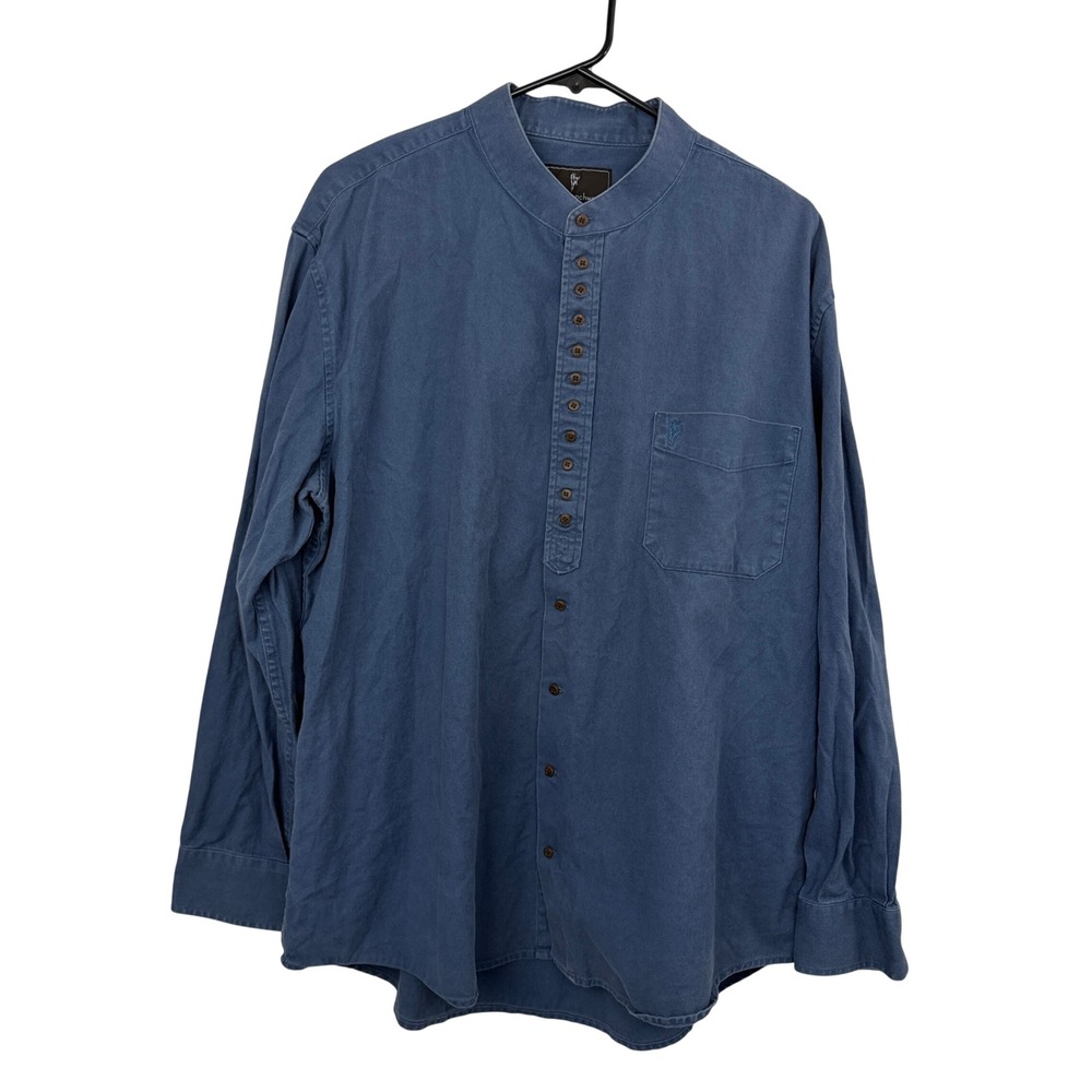 The Celtic Ranch Shirt Mens 2XL Blue Grandad Collar Cotton Linen Long Sleeve